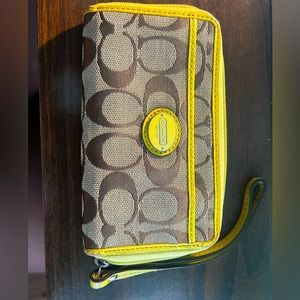Coach Mini Wallet/Wrislet with Yellow Trim